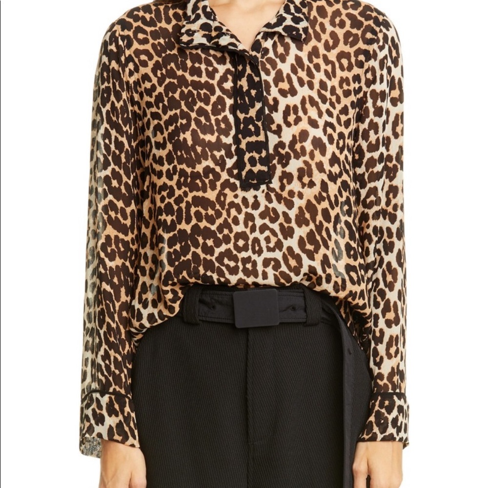 Ganni Leopard Georgette top